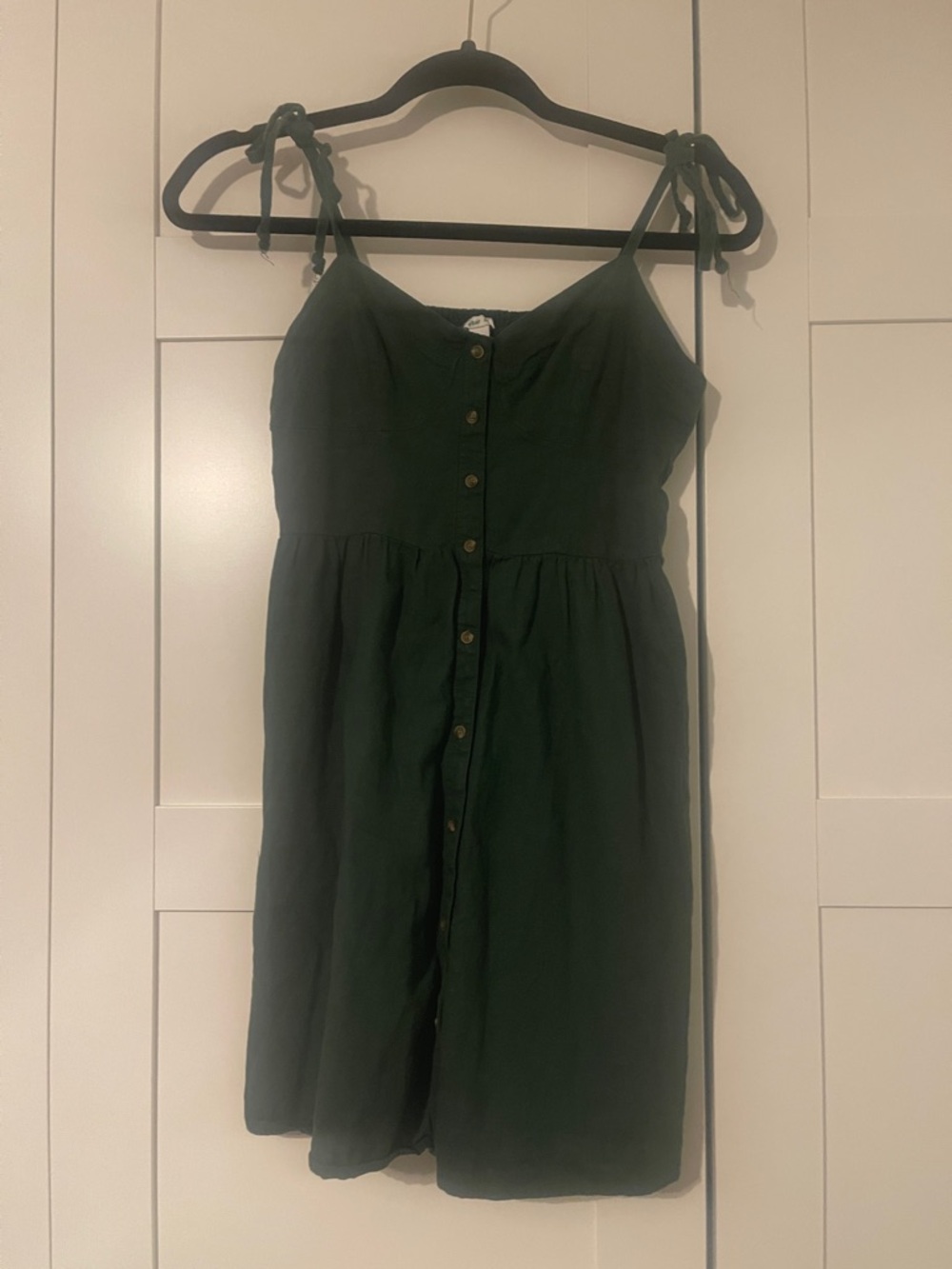 aerie Dark Green Tie-Shoulder Button-Front Mini Dress